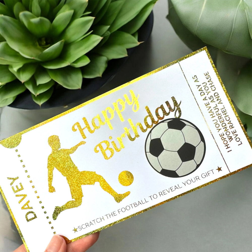 Football Fan Inspired Happy Birthday Scratch Off Foil Ticket For Any Gift